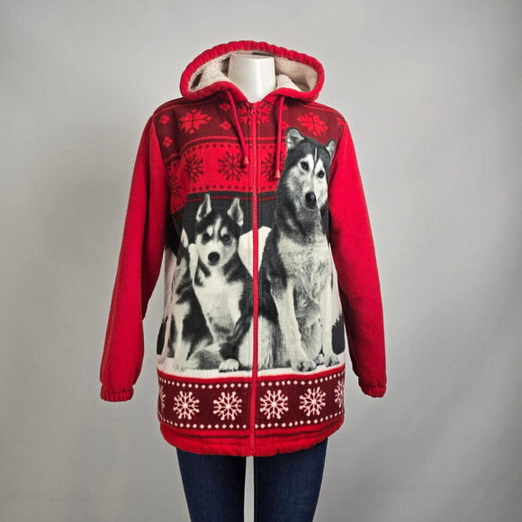 Vintage Jackets & Blazers - Classic Editions Wolf Family Graphic Red Zip Up Jacket Size M